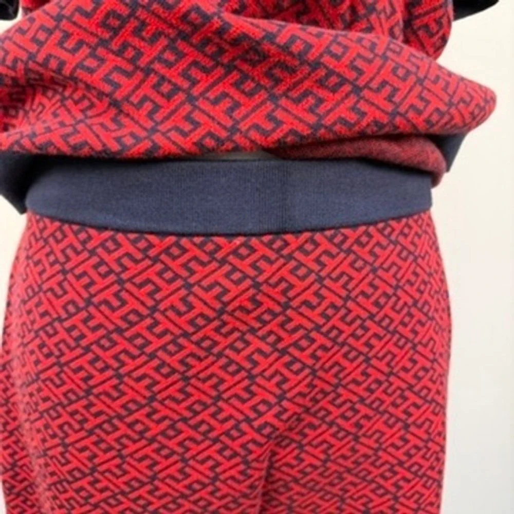 Tommy Hilfiger Knit Polo Top and Skirt Set Red Navy Geometric Preppy‎ Medium